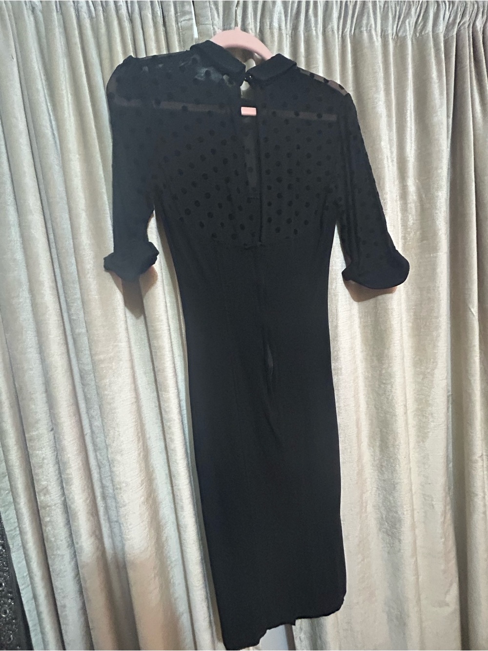 Collectif Black Sheer Polka Dot Yoke Midi Dress - Picture 3 of 4